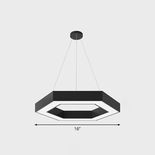Modern Geometric LED Ceiling Lighting Acrylic Office Chandelier Light Fixture in Black Black 16" Hexagon Clearhalo 'Ceiling Lights' 'Chandeliers' 'Modern Chandeliers' 'Modern' Lighting' 2252815