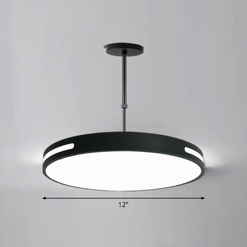 Circular Meeting Room Chandelier Light Acrylic Simplicity LED Pendant Light Fixture Black 12" White Clearhalo 'Ceiling Lights' 'Chandeliers' 'Modern Chandeliers' 'Modern' Lighting' 2252829