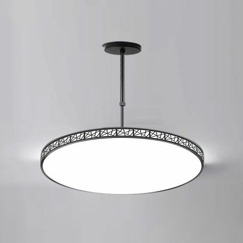 Metallic Hollow-Carved LED Suspension Light Modern Style Chandelier Lighting for Conference Room Black 12" White Clearhalo 'Ceiling Lights' 'Chandeliers' 'Modern Chandeliers' 'Modern' Lighting' 2252846