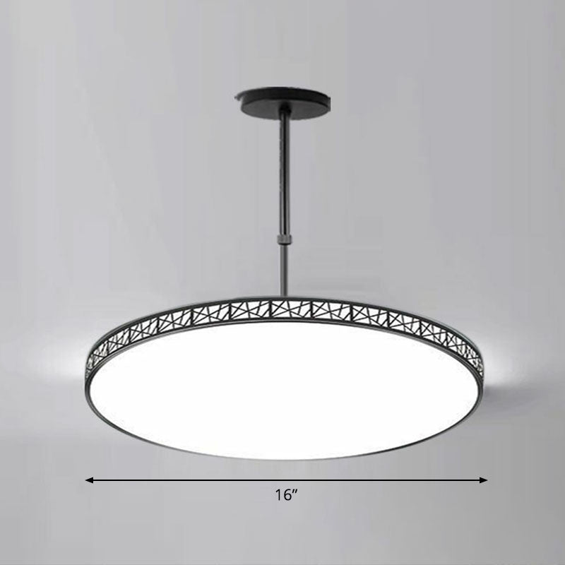 Metallic Hollow-Carved LED Suspension Light Modern Style Chandelier Lighting for Conference Room Black 16" White Clearhalo 'Ceiling Lights' 'Chandeliers' 'Modern Chandeliers' 'Modern' Lighting' 2252848