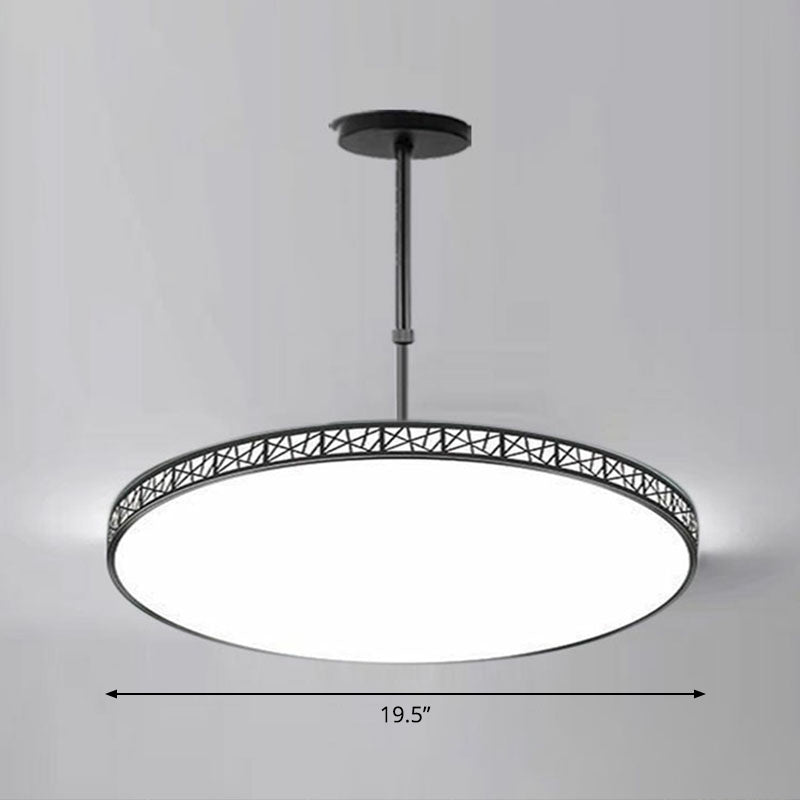 Metallic Hollow-Carved LED Suspension Light Modern Style Chandelier Lighting for Conference Room Black 19.5" White Clearhalo 'Ceiling Lights' 'Chandeliers' 'Modern Chandeliers' 'Modern' Lighting' 2252850