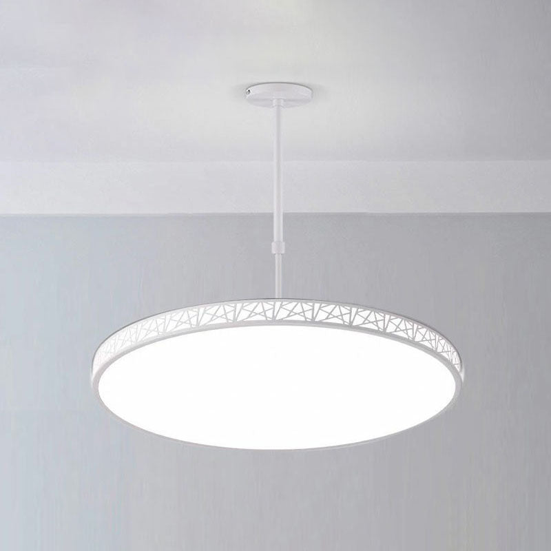 Metallic Hollow-Carved LED Suspension Light Modern Style Chandelier Lighting for Conference Room White 12" White Clearhalo 'Ceiling Lights' 'Chandeliers' 'Modern Chandeliers' 'Modern' Lighting' 2252856