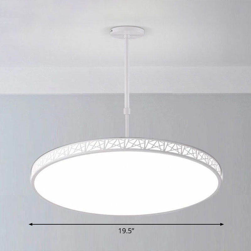 Metallic Hollow-Carved LED Suspension Light Modern Style Chandelier Lighting for Conference Room White 19.5" White Clearhalo 'Ceiling Lights' 'Chandeliers' 'Modern Chandeliers' 'Modern' Lighting' 2252858