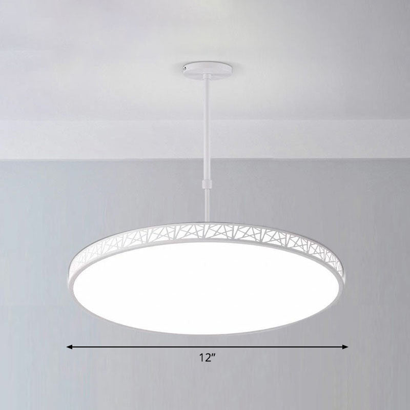Metallic Hollow-Carved LED Suspension Light Modern Style Chandelier Lighting for Conference Room White 12" Third Gear Clearhalo 'Ceiling Lights' 'Chandeliers' 'Modern Chandeliers' 'Modern' Lighting' 2252859