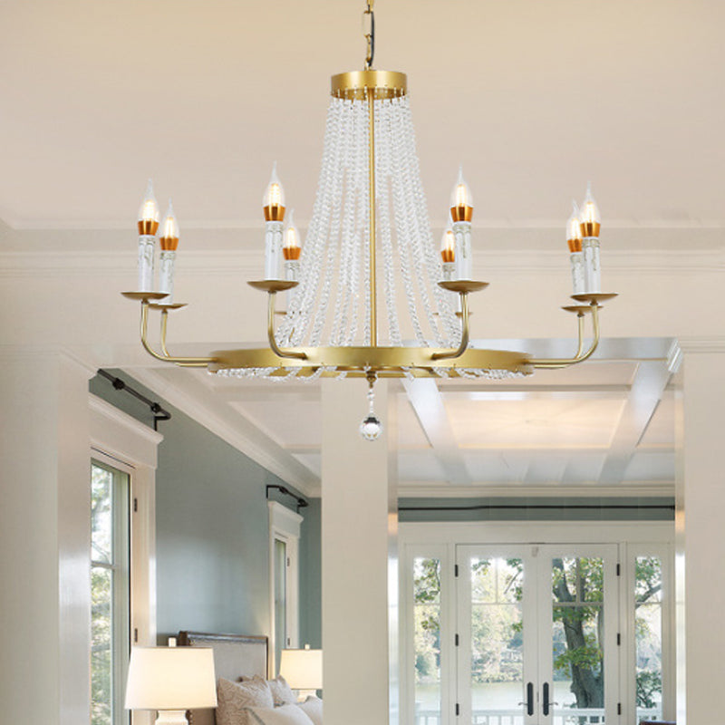 Contemporary Crystal Tassels Chandelier Pendant 5/8/12 Lights Hanging Ceiling Lamp in Brass Clearhalo 'Ceiling Lights' 'Chandeliers' 'Modern Chandeliers' 'Modern' Lighting' 225295