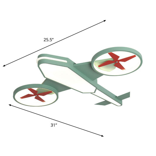 Acrylic Plane Flush Ceiling Light Cartoon LED Flush Mount Lighting Fixture in Warm Light Green 30.5" Warm Clearhalo 'Ceiling Lights' 'Close To Ceiling Lights' 'Close to ceiling' 'Flush mount' Lighting' 2252956