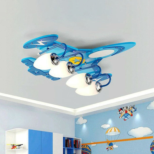 Aircraft Flush Ceiling Light Cartoon Wood Bedroom LED Flush Mount Lighting Fixture in Blue Clearhalo 'Ceiling Lights' 'Close To Ceiling Lights' 'Close to ceiling' 'Flush mount' Lighting' 2252976