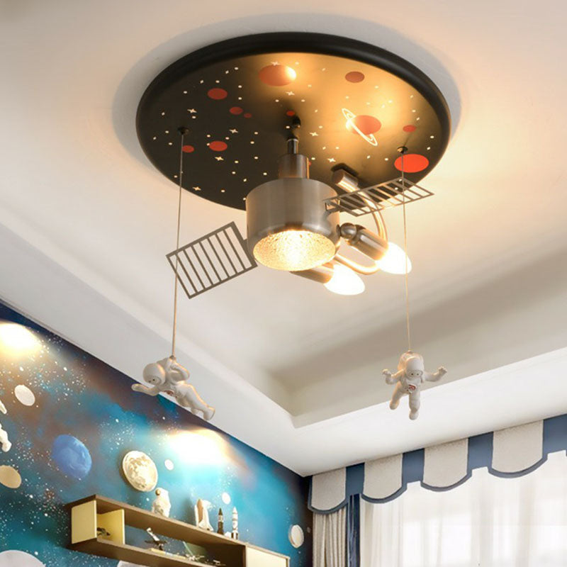 Metallic Space Ship Flush Mount Lighting Kids Style LED Flush Mount with Astronaut Decor in Black Clearhalo 'Ceiling Lights' 'Close To Ceiling Lights' 'Close to ceiling' 'Flush mount' Lighting' 2252992