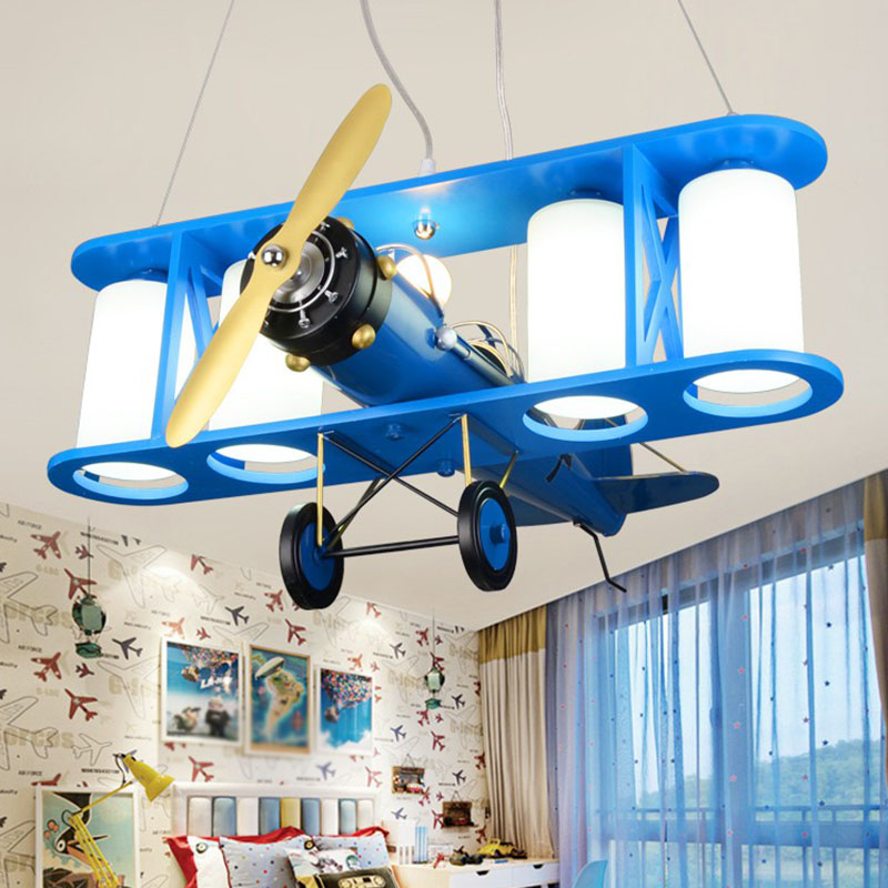 Kids Style Plane Chandelier Lamp Metallic Nursery LED Hanging Light with Opal Glass Shade Blue Clearhalo 'Ceiling Lights' 'Chandeliers' Lighting' options 2253052_82e0e4f3-c9aa-4dc2-8265-4311ca4f5e83