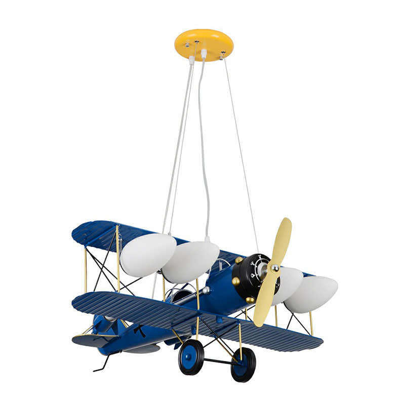 Kids Style Plane Chandelier Lamp Metallic Nursery LED Hanging Light with Opal Glass Shade Clearhalo 'Ceiling Lights' 'Chandeliers' Lighting' options 2253055