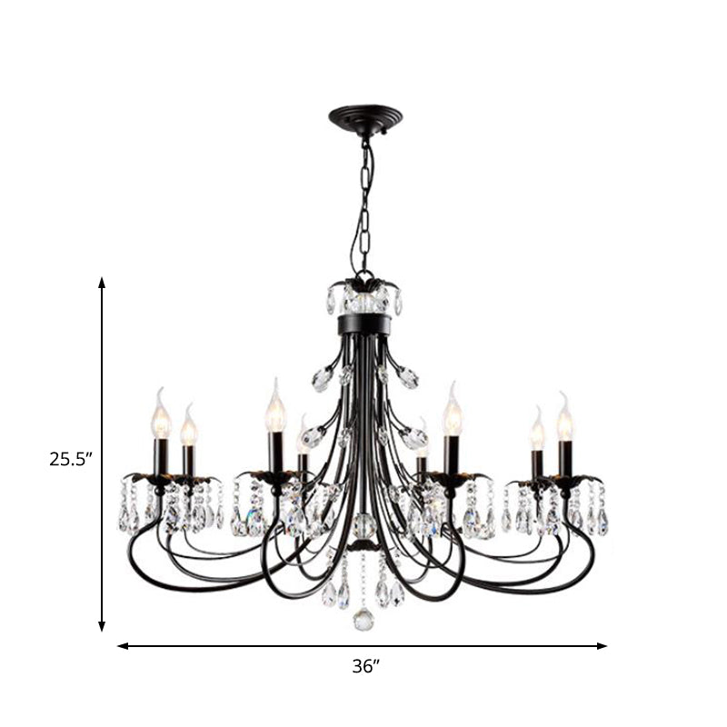 Tiered Candle Chandelier Pendant Traditional Iron 6/8/12 Lights Black Hanging Pendant Light with Crystal Drops Clearhalo 'Ceiling Lights' 'Chandeliers' 'Modern Chandeliers' 'Modern' Lighting' 225306