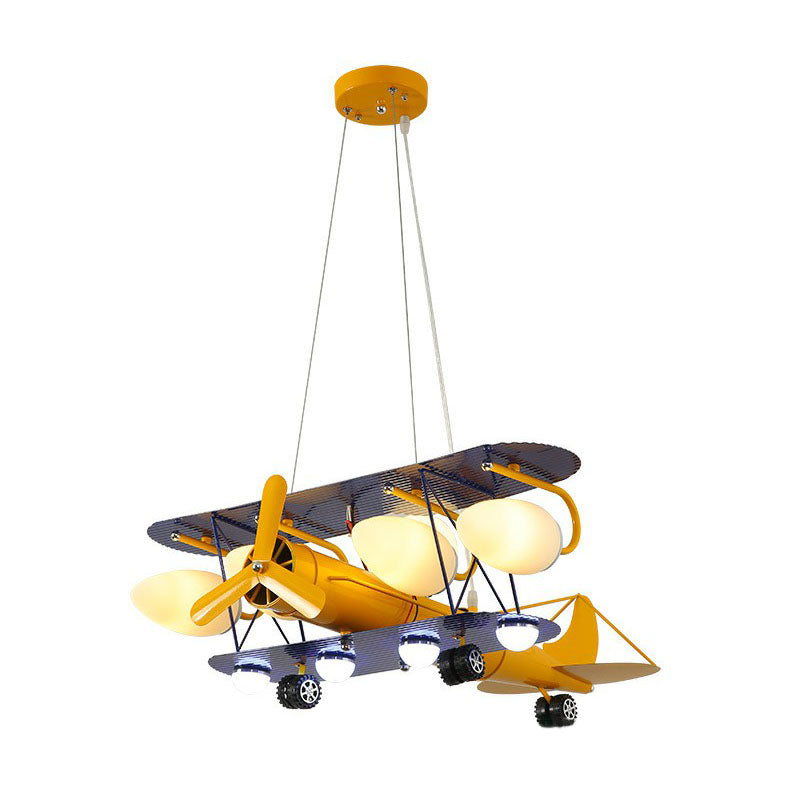 Metallic Jet Plane Chandelier Lamp Cartoon Yellow LED Hanging Light for Kindergarten Clearhalo 'Ceiling Lights' 'Chandeliers' Lighting' options 2253069