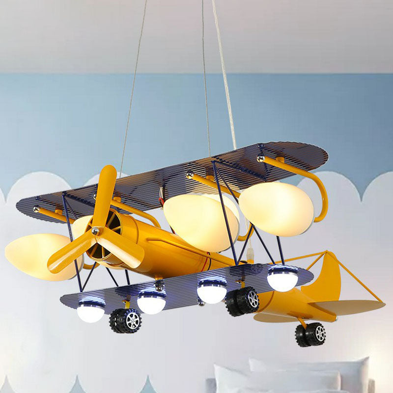 Metallic Jet Plane Chandelier Lamp Cartoon Yellow LED Hanging Light for Kindergarten Clearhalo 'Ceiling Lights' 'Chandeliers' Lighting' options 2253071