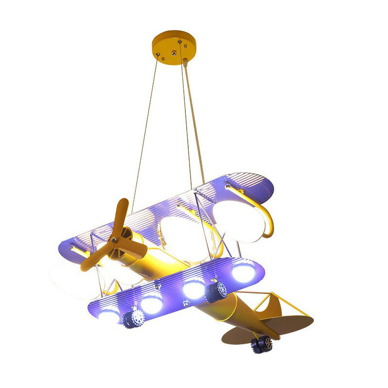 Metallic Jet Plane Chandelier Lamp Cartoon Yellow LED Hanging Light for Kindergarten Clearhalo 'Ceiling Lights' 'Chandeliers' Lighting' options 2253072