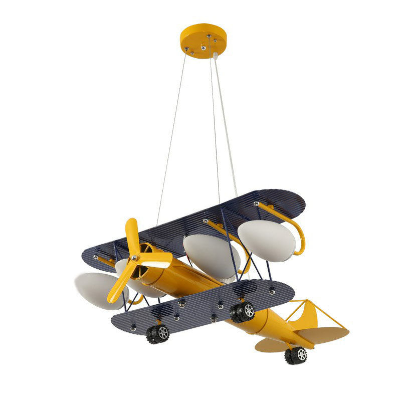 Metallic Jet Plane Chandelier Lamp Cartoon Yellow LED Hanging Light for Kindergarten Clearhalo 'Ceiling Lights' 'Chandeliers' Lighting' options 2253074