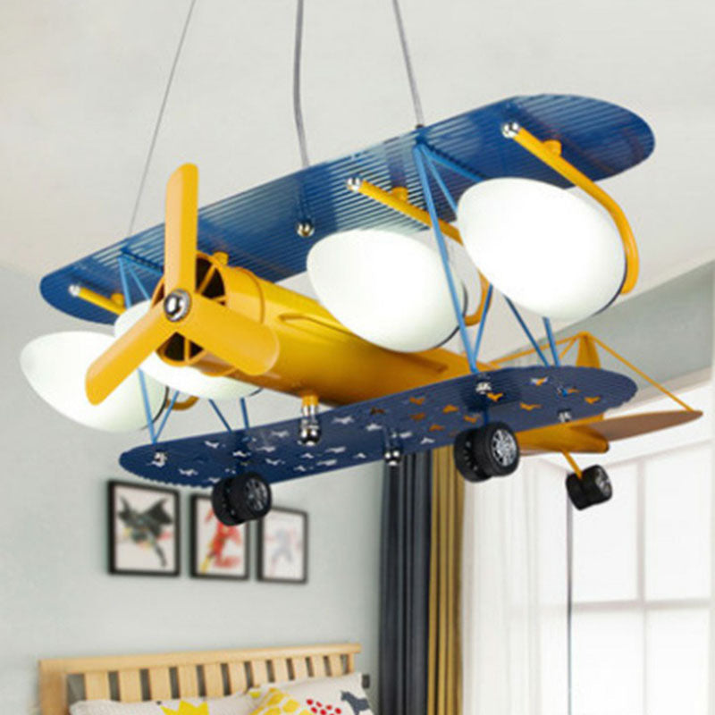 Jet Plane LED Suspension Light Kids Style Metallic Yellow Chandelier Lighting Fixture Clearhalo 'Ceiling Lights' 'Chandeliers' Lighting' options 2253081