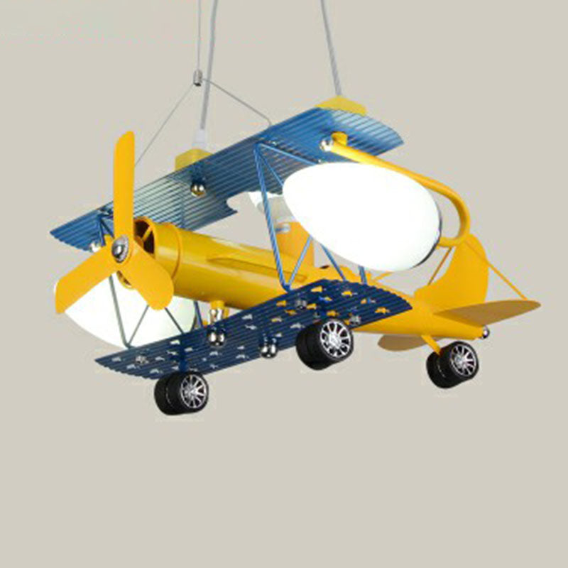 Jet Plane LED Suspension Light Kids Style Metallic Yellow Chandelier Lighting Fixture Clearhalo 'Ceiling Lights' 'Chandeliers' Lighting' options 2253083