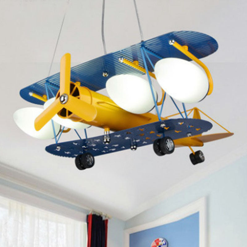 Jet Plane LED Suspension Light Kids Style Metallic Yellow Chandelier Lighting Fixture Clearhalo 'Ceiling Lights' 'Chandeliers' Lighting' options 2253084