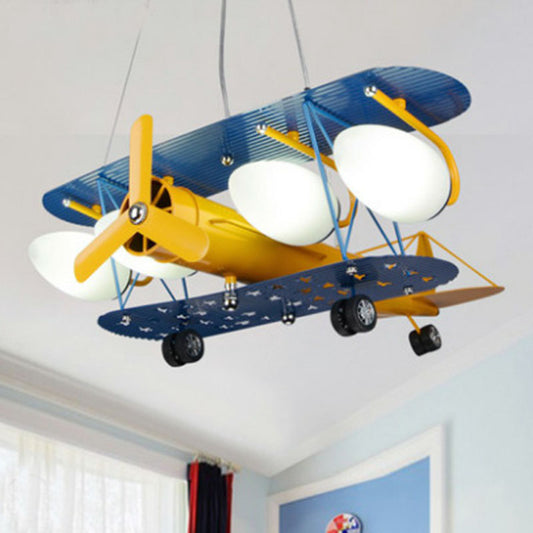 Jet Plane LED Suspension Light Kids Style Metallic Yellow Chandelier Lighting Fixture Clearhalo 'Ceiling Lights' 'Chandeliers' Lighting' options 2253084