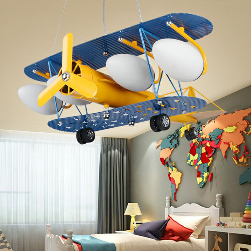 Jet Plane LED Suspension Light Kids Style Metallic Yellow Chandelier Lighting Fixture Clearhalo 'Ceiling Lights' 'Chandeliers' Lighting' options 2253085