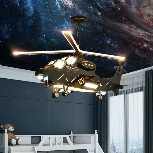 Black Helicopter LED Ceiling Lighting Childrens Metallic Chandelier Light Fixture for Bedroom Clearhalo 'Ceiling Lights' 'Chandeliers' Lighting' options 2253088