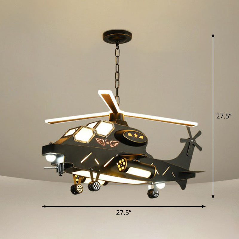 Black Helicopter LED Ceiling Lighting Childrens Metallic Chandelier Light Fixture for Bedroom Black Clearhalo 'Ceiling Lights' 'Chandeliers' Lighting' options 2253089_d939efd4-c4ef-44d6-85c5-9a5ca548b45c