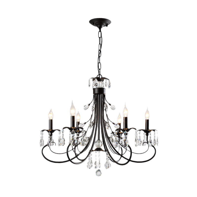 Tiered Candle Chandelier Pendant Traditional Iron 6/8/12 Lights Black Hanging Pendant Light with Crystal Drops Clearhalo 'Ceiling Lights' 'Chandeliers' 'Modern Chandeliers' 'Modern' Lighting' 225309