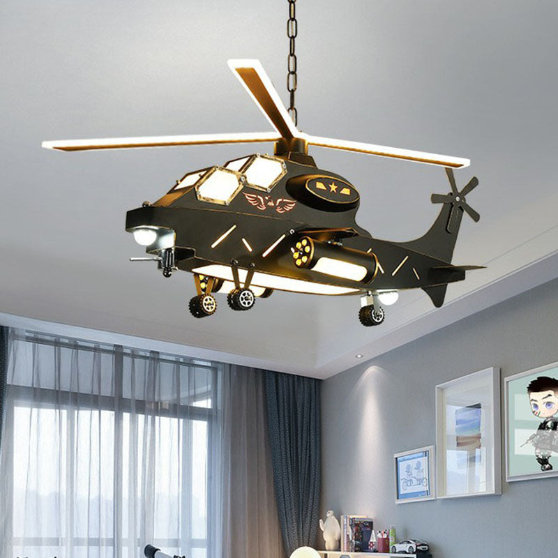 Black Helicopter LED Ceiling Lighting Childrens Metallic Chandelier Light Fixture for Bedroom Clearhalo 'Ceiling Lights' 'Chandeliers' Lighting' options 2253090