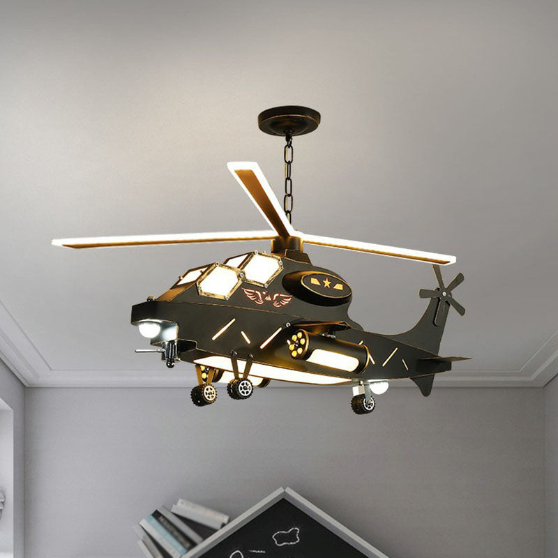 Black Helicopter LED Ceiling Lighting Childrens Metallic Chandelier Light Fixture for Bedroom Clearhalo 'Ceiling Lights' 'Chandeliers' Lighting' options 2253091