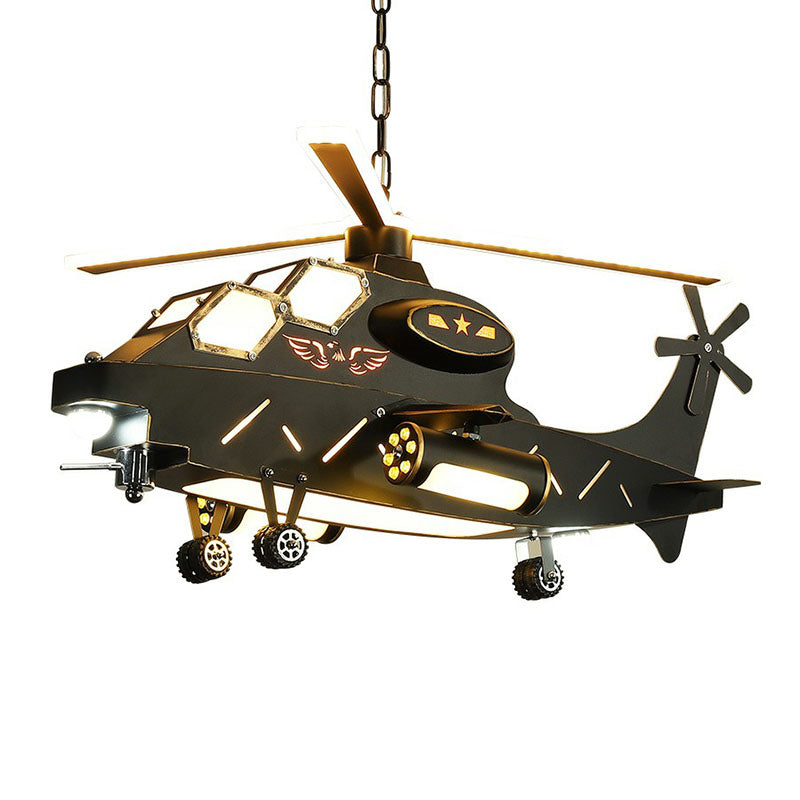 Black Helicopter LED Ceiling Lighting Childrens Metallic Chandelier Light Fixture for Bedroom Clearhalo 'Ceiling Lights' 'Chandeliers' Lighting' options 2253093