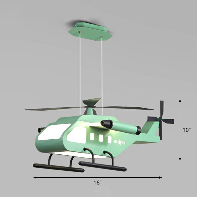 Kids Helicopter Chandelier Pendant Light Metallic Bedroom LED Ceiling Light with Acrylic Shade Green White Clearhalo 'Ceiling Lights' 'Chandeliers' Lighting' options 2253098_1147e6c3-ef6a-45a3-a6a1-ccecdccda8e2