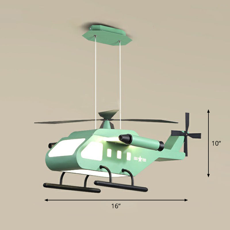 Kids Helicopter Chandelier Pendant Light Metallic Bedroom LED Ceiling Light with Acrylic Shade Green Third Gear Clearhalo 'Ceiling Lights' 'Chandeliers' Lighting' options 2253100_2e51395e-a90d-4cf2-b55c-91f6055e0ef6