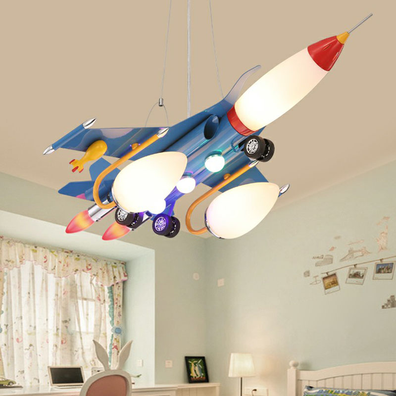 Metallic Aircraft LED Suspension Lighting Contemporary Blue Chandelier Light for Nursery Blue Clearhalo 'Ceiling Lights' 'Chandeliers' Lighting' options 2253111_57fb3570-56a0-4077-ad9a-7667c200a80b