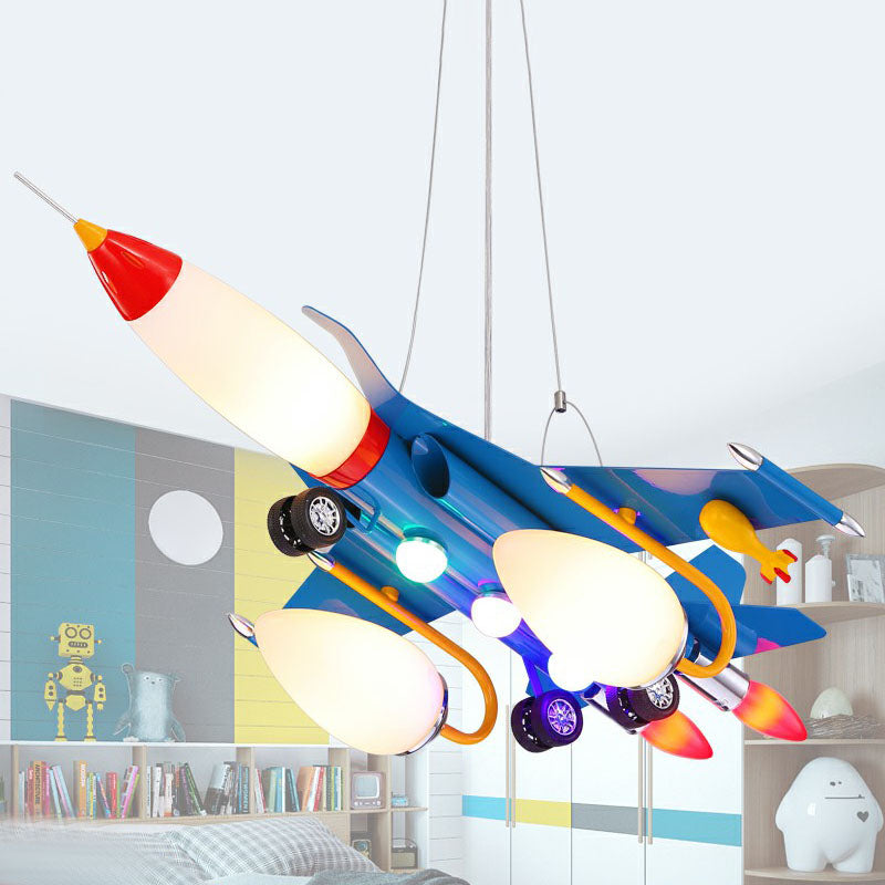 Metallic Aircraft LED Suspension Lighting Contemporary Blue Chandelier Light for Nursery Clearhalo 'Ceiling Lights' 'Chandeliers' Lighting' options 2253112