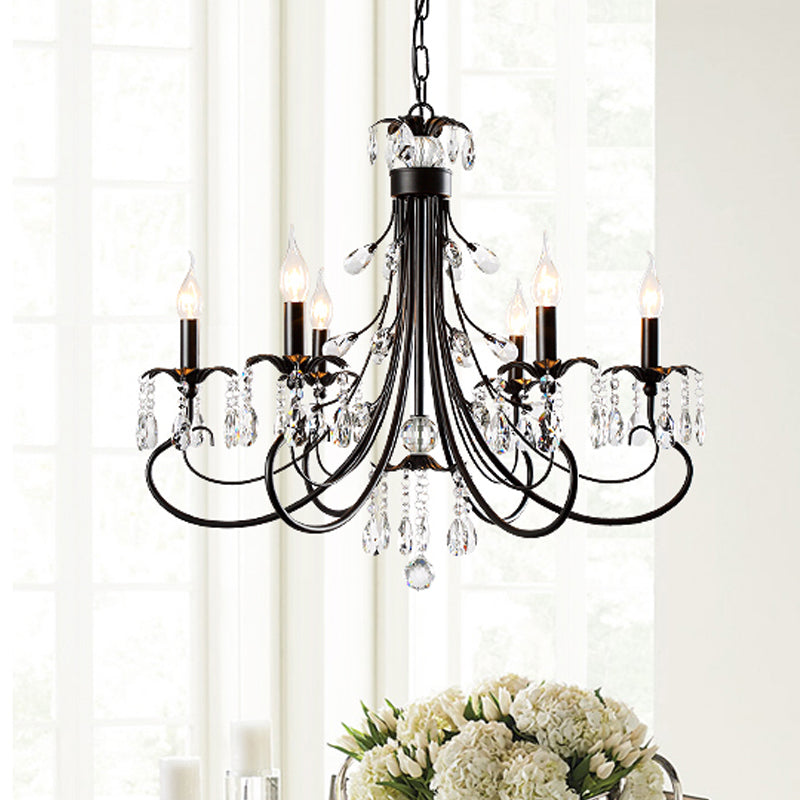 Tiered Candle Chandelier Pendant Traditional Iron 6/8/12 Lights Black Hanging Pendant Light with Crystal Drops Clearhalo 'Ceiling Lights' 'Chandeliers' 'Modern Chandeliers' 'Modern' Lighting' 225312