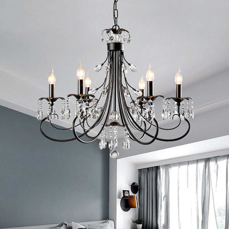 Tiered Candle Chandelier Pendant Traditional Iron 6/8/12 Lights Black Hanging Pendant Light with Crystal Drops 6 Black Clearhalo 'Ceiling Lights' 'Chandeliers' 'Modern Chandeliers' 'Modern' Lighting' 225313