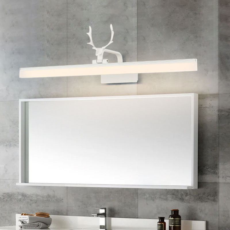 Rustic Style Rectangle LED Wall Sconce Light Metallic Vanity Lighting with Decorative Antler White Clearhalo 'Vanity Lights' 'Wall Lights' Lighting' 2253192