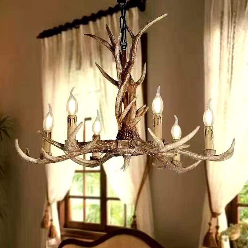 Traditional Antler Ceiling Lighting Resin Chandelier Light Fixture in Brown for Living Room Clearhalo 'Ceiling Lights' 'Chandeliers' Lighting' options 2253199