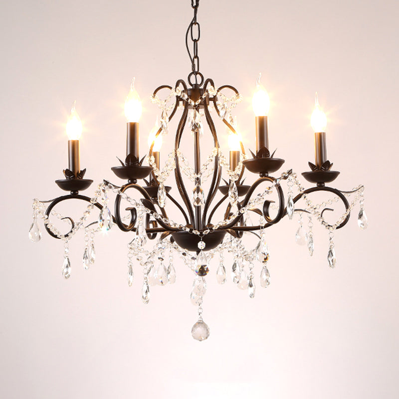 6/8 Lights Candle Chandelier Traditional Black Metallic Pendant Ceiling Light with Crystal Accents Clearhalo 'Ceiling Lights' 'Chandeliers' 'Modern Chandeliers' 'Modern' Lighting' 225320