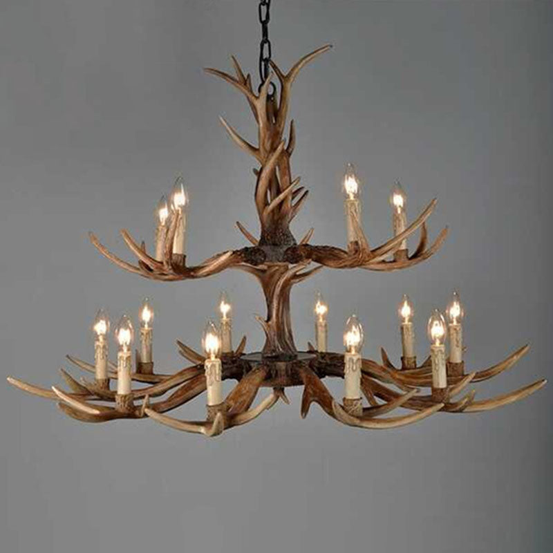 Traditional Antler Ceiling Lighting Resin Chandelier Light Fixture in Brown for Living Room 15 Brown Clearhalo 'Ceiling Lights' 'Chandeliers' Lighting' options 2253200_f83d6347-f48c-4472-9e7d-efb8cff05a91