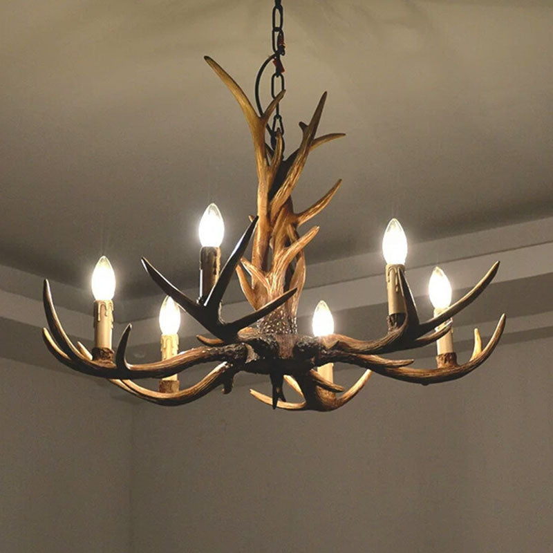 Traditional Antler Ceiling Lighting Resin Chandelier Light Fixture in Brown for Living Room Clearhalo 'Ceiling Lights' 'Chandeliers' Lighting' options 2253203