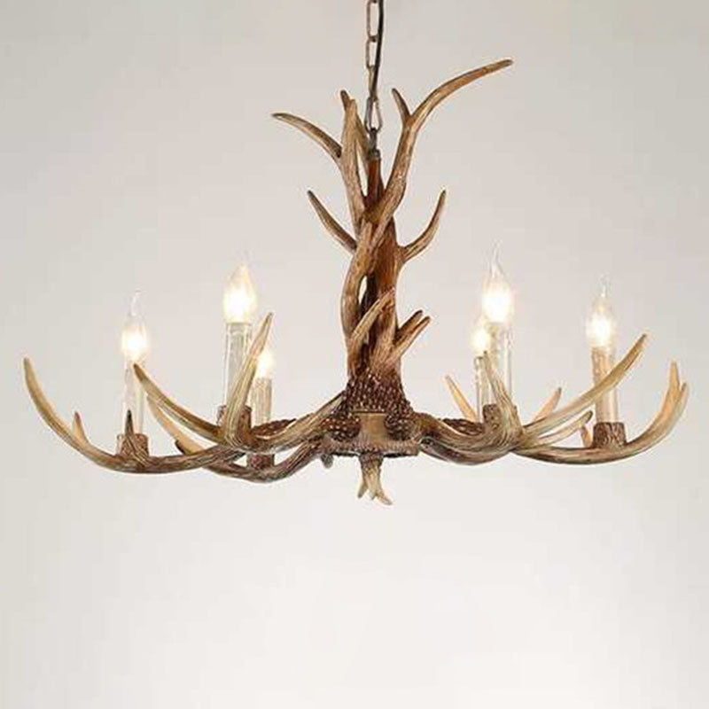 Traditional Antler Ceiling Lighting Resin Chandelier Light Fixture in Brown for Living Room Clearhalo 'Ceiling Lights' 'Chandeliers' Lighting' options 2253206