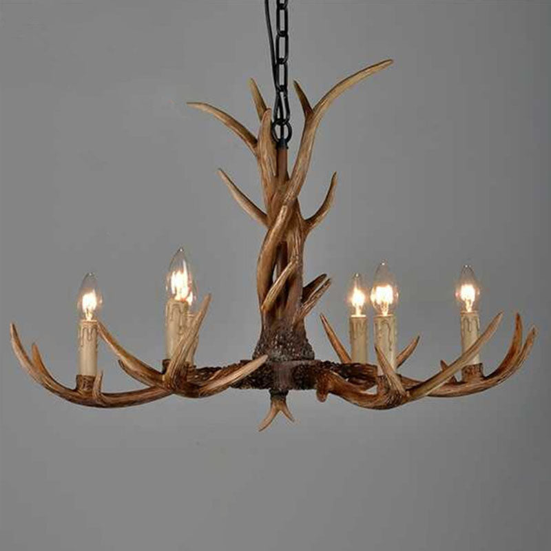 Traditional Antler Ceiling Lighting Resin Chandelier Light Fixture in Brown for Living Room Clearhalo 'Ceiling Lights' 'Chandeliers' Lighting' options 2253207