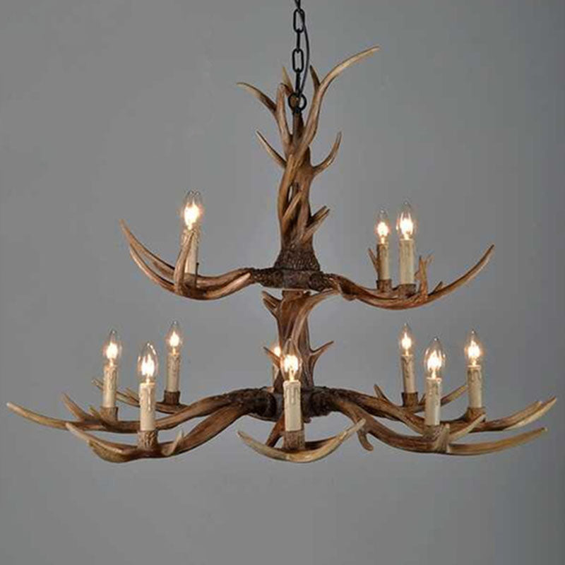 Traditional Antler Ceiling Lighting Resin Chandelier Light Fixture in Brown for Living Room 12 Brown Clearhalo 'Ceiling Lights' 'Chandeliers' Lighting' options 2253209_1fee9574-76e7-4a2f-a8b2-96b351eae25e