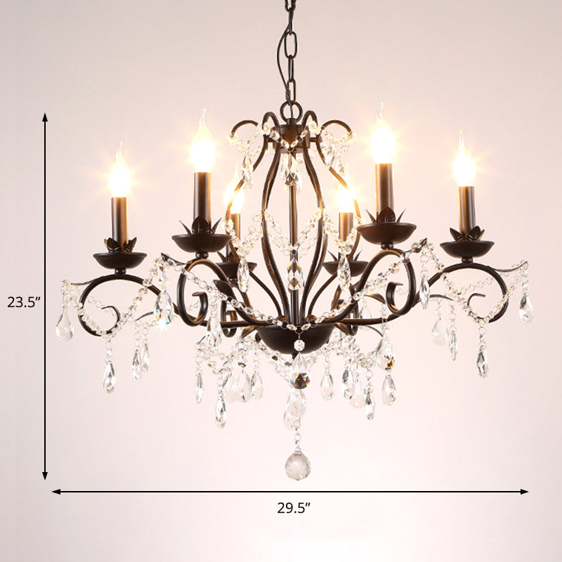 6/8 Lights Candle Chandelier Traditional Black Metallic Pendant Ceiling Light with Crystal Accents Clearhalo 'Ceiling Lights' 'Chandeliers' 'Modern Chandeliers' 'Modern' Lighting' 225321