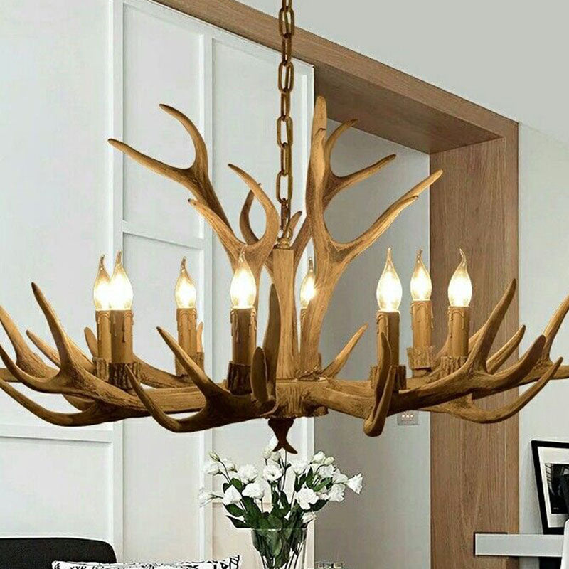 Deer Horn Resin Chandelier Pendant Light Vintage Style Dining Room Hanging Lighting Clearhalo 'Ceiling Lights' 'Chandeliers' Lighting' options 2253210