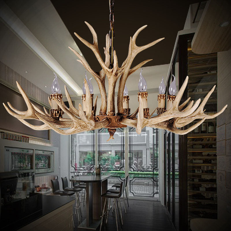 Deer Horn Resin Chandelier Pendant Light Vintage Style Dining Room Hanging Lighting Brown Clearhalo 'Ceiling Lights' 'Chandeliers' Lighting' options 2253212_1a704aba-f16a-42d6-8205-caa73777e306