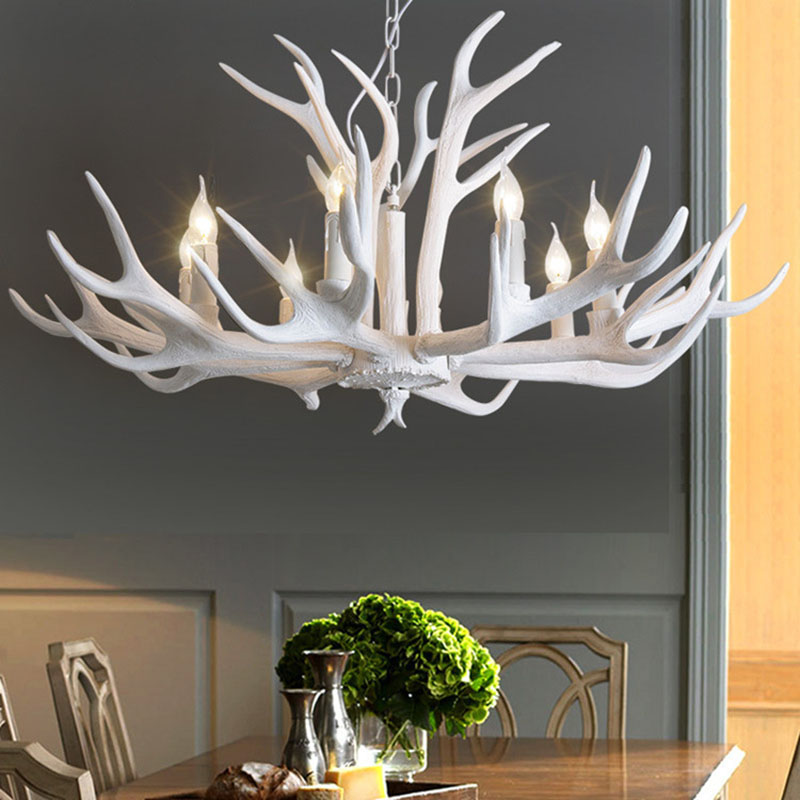 Deer Horn Resin Chandelier Pendant Light Vintage Style Dining Room Hanging Lighting White Clearhalo 'Ceiling Lights' 'Chandeliers' Lighting' options 2253214_fc34829d-ce45-46ec-be9a-ebab53b61a51