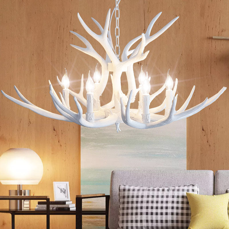 Resin Antler Chandelier Light Retro Style Living Room Pendant Light Fixture in White Clearhalo 'Ceiling Lights' 'Chandeliers' Lighting' options 2253219