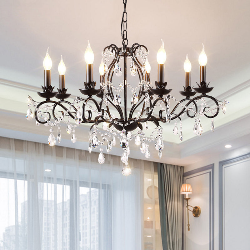 6/8 Lights Candle Chandelier Traditional Black Metallic Pendant Ceiling Light with Crystal Accents 8 Black Clearhalo 'Ceiling Lights' 'Chandeliers' 'Modern Chandeliers' 'Modern' Lighting' 225322